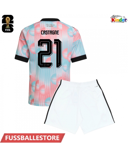 Günstige Belgien Timothy Castagne #21 Auswärts Trikotsatzt Kinder WM 2026 Kurzarm (+ Kurze Hosen)
